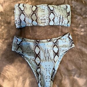 Western Turquoise/Blue Snake Print Bikini Set - Hi-Rise, Padded